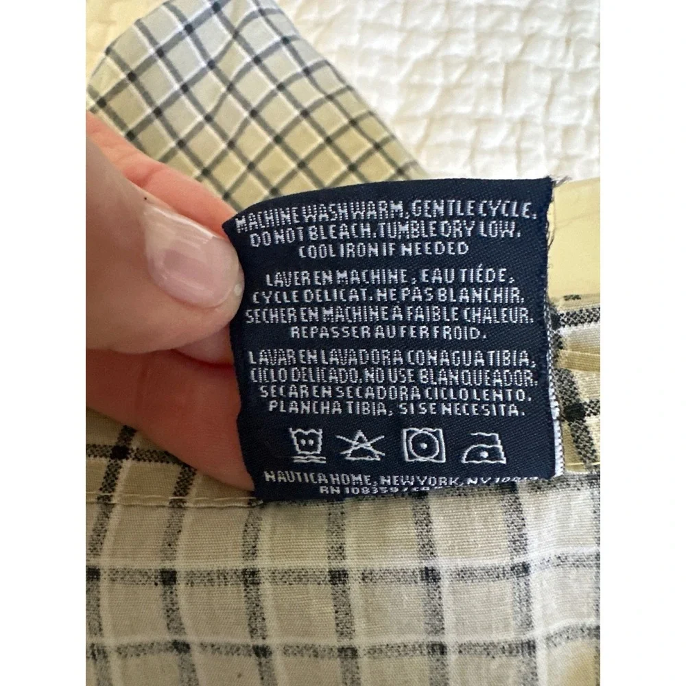 Nautica Home Twin Sheet Set 100% Cotton Tan Navy Grid Check Deep Pocket 2pc
